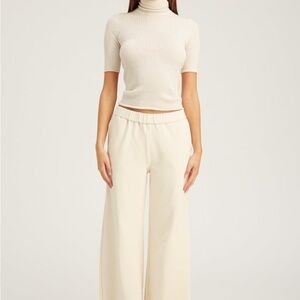 SPRWMN City Wide Leg Pants Ecru Medium | High Rise Pull-On Lounge Chic